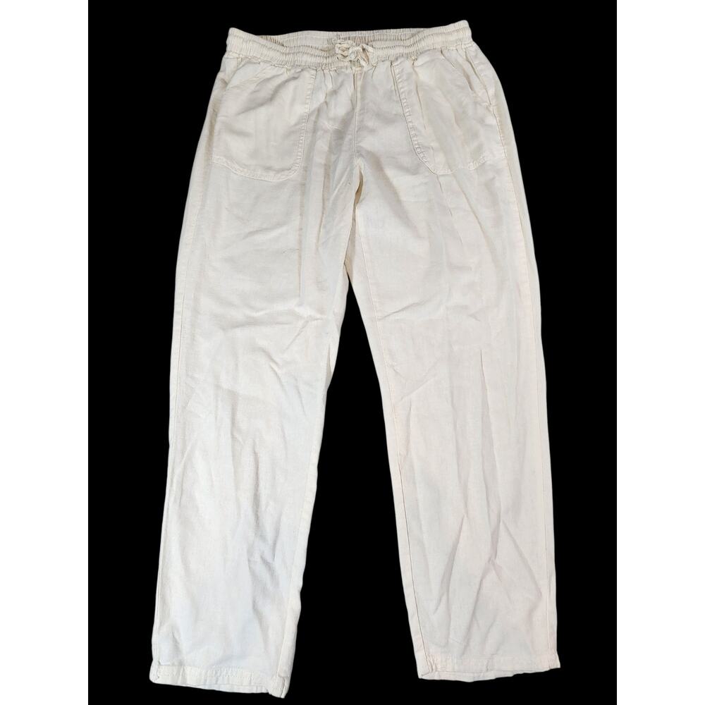 Sunday Linen Blend Pull-On Pants Medium Ivory Cream Casual Wide Leg beach resort